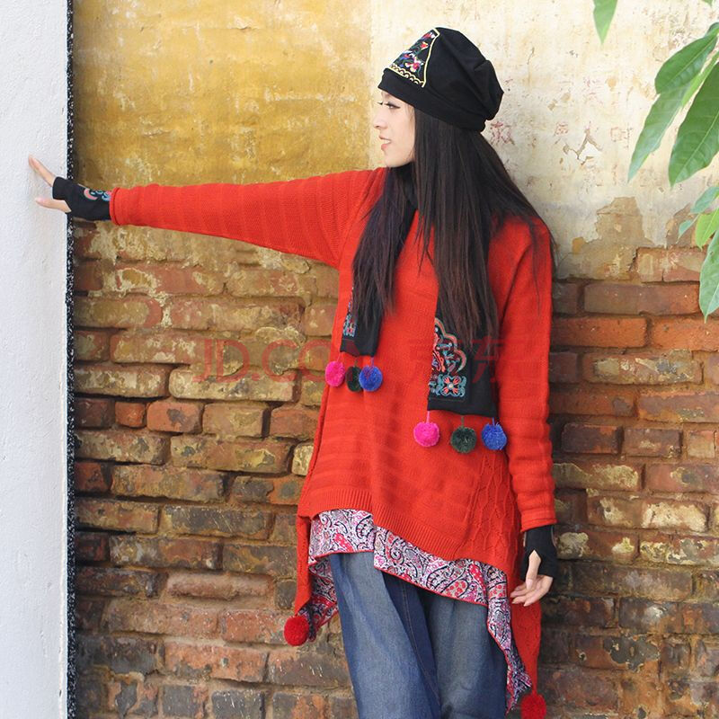 秋刺绣毛衣长袖上衣针织衫阿卡民族风女装