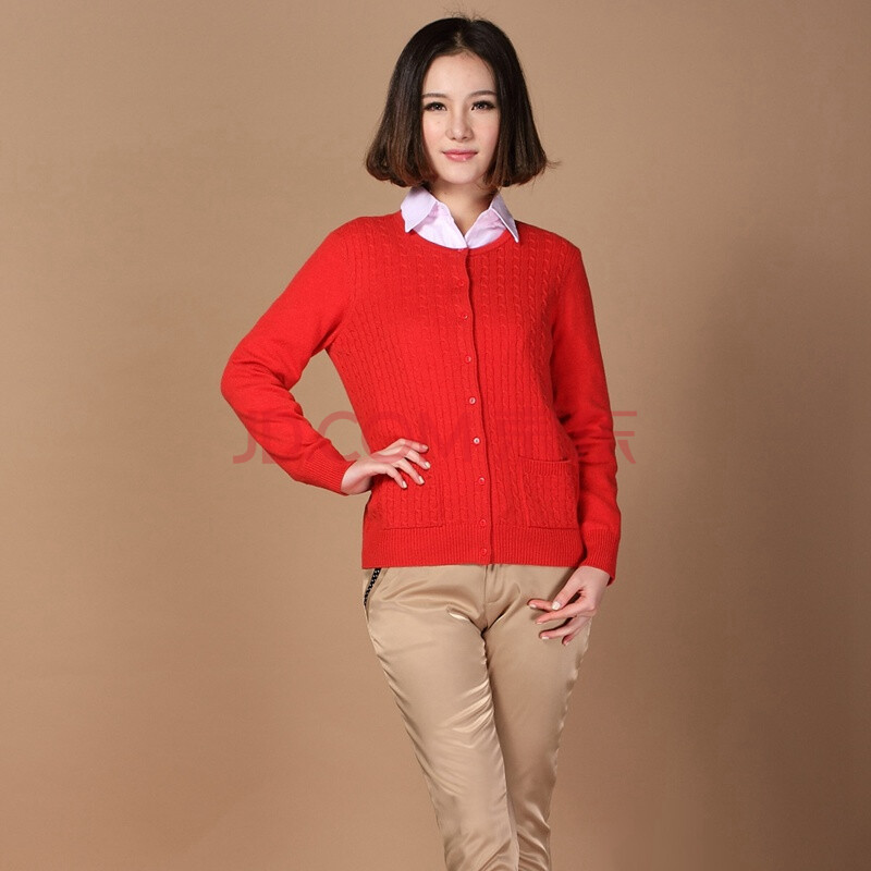 chez-moi诗慕华 100%纯山羊绒女式纯羊绒衫 圆领女开衫针织衫 61390