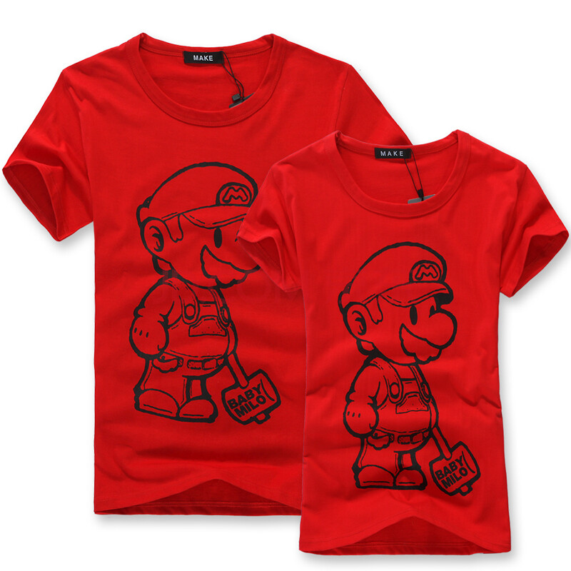 豪畔2014夏季新款简约休闲情侣装短袖圆领情侣t恤纯色卡通印花超级