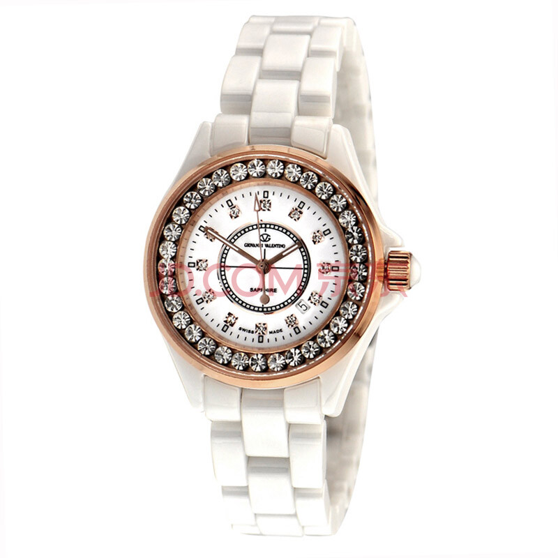 华伦天奴(valentino)女士手表奢华镶钻陶瓷女表 圆形幸运表盘石英表