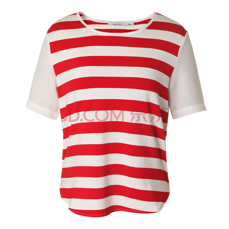 2014夏装新款me&city女针织条纹短袖t恤508514吊牌价199 红白条纹组