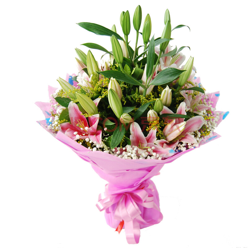 花易鲜花速递 8枝多头粉色香水百合祝福鲜花 美丽迷人 圣诞节价