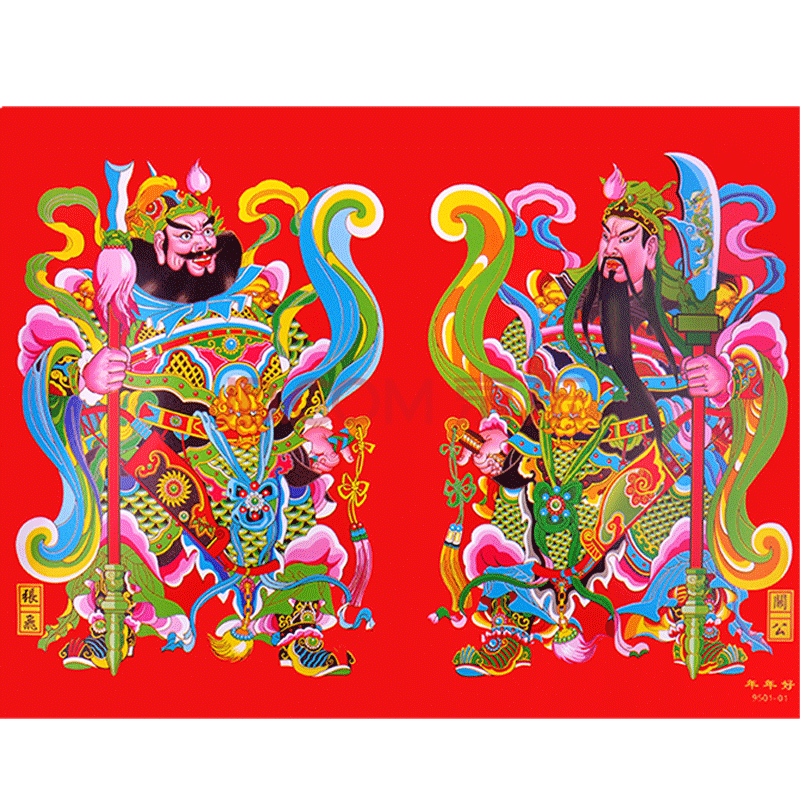 煜佳 门神门贴 小画像 保平安平面防水门福对联贴纸年画装饰秦叔宝