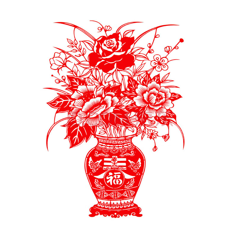 特色剪纸窗花家居装饰年货玻璃贴植绒布材质 (两张装)迎春花瓶小号 高