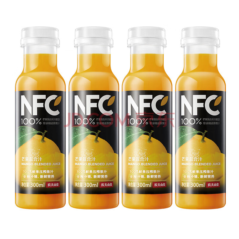                     农夫山泉 NFC果汁（冷藏型）100%鲜榨芒果混合汁 300ml*4瓶                
