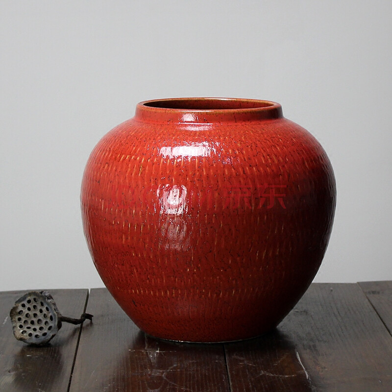 粗陶陶罐客厅摆件坛子中式干花器大号落地花瓶玄关装饰禅意 红色(直径