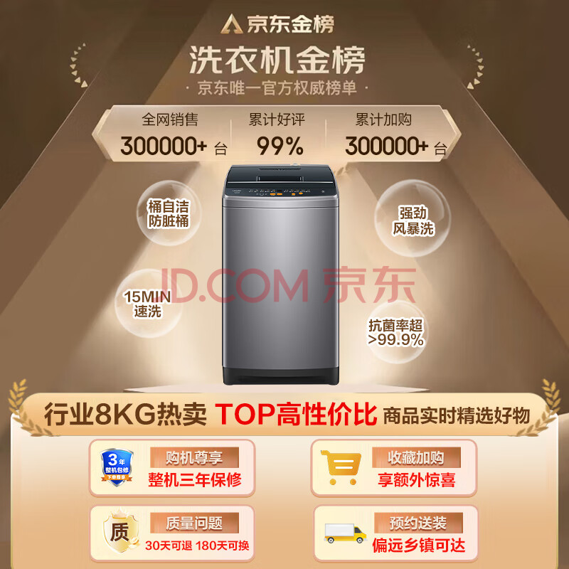 海尔智家出品：Leader @B80M958 定频波轮洗衣机 8kg 灰色