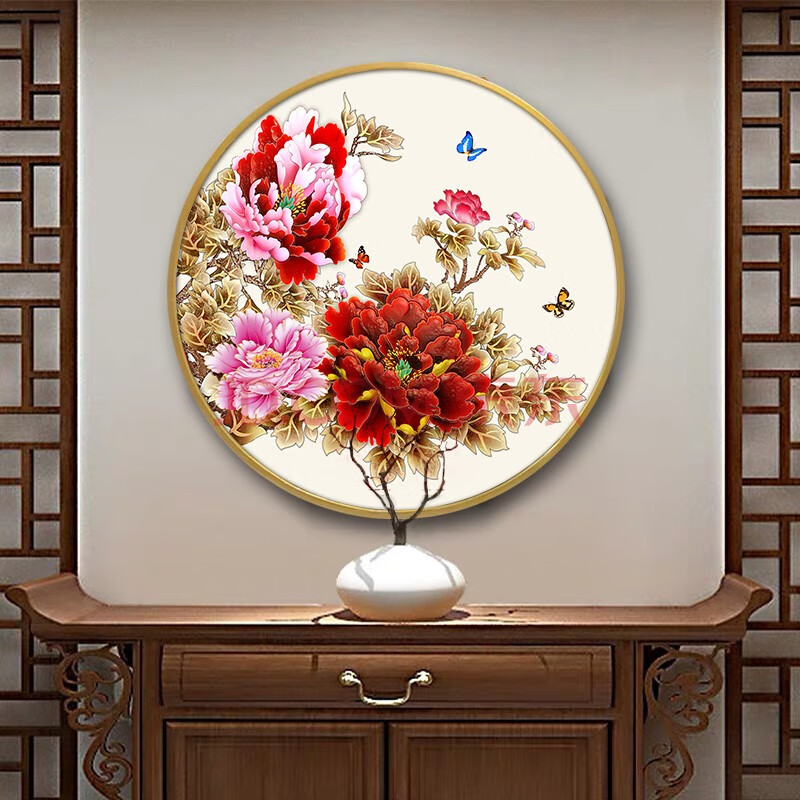 梓朗 牡丹花装饰画花开富贵国画客厅玄关挂画新中式风水画牡丹图壁画