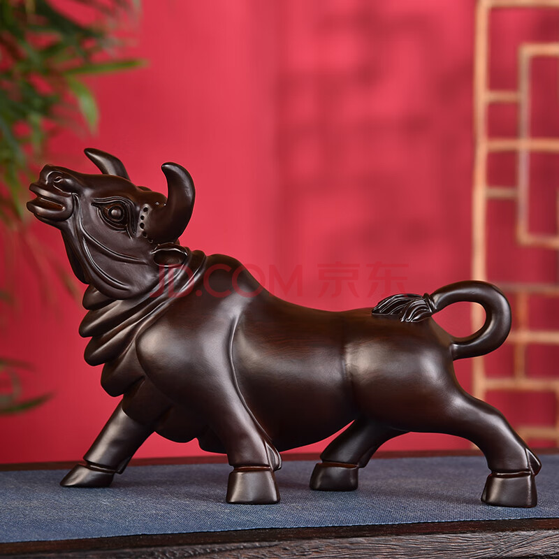 红花梨木雕风水牛饰品摆件高端牛气冲天股市神牛生肖牛旺势牛实木雕刻