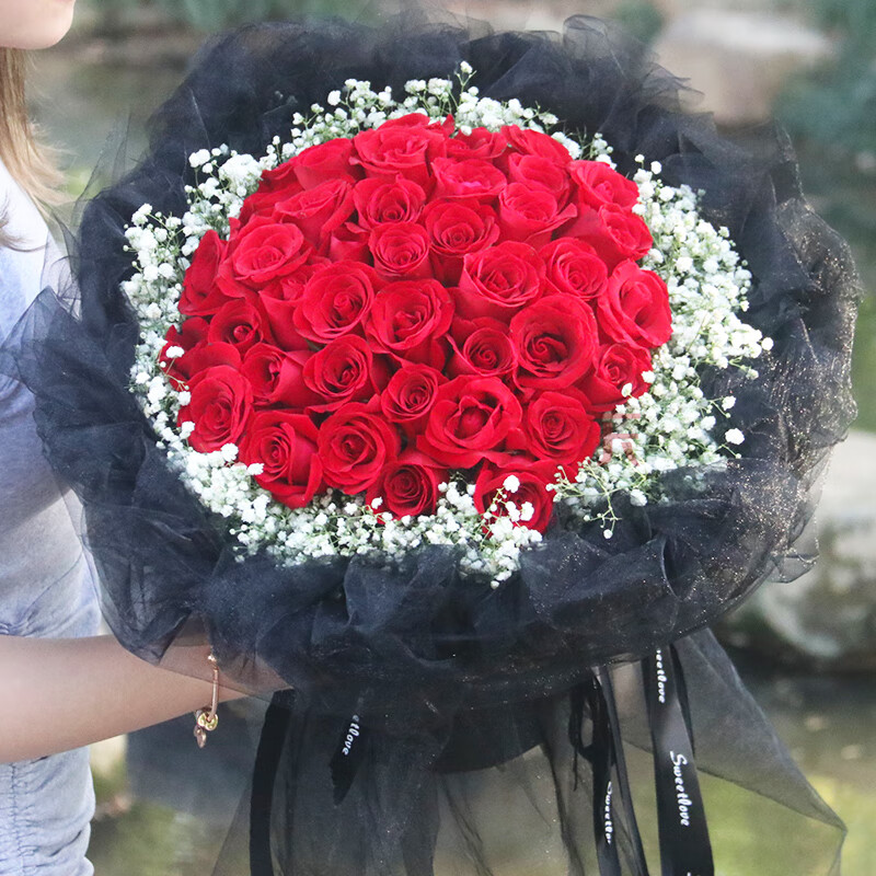 33朵红玫瑰-黑纱【图片 价格 品牌 报价】-京东