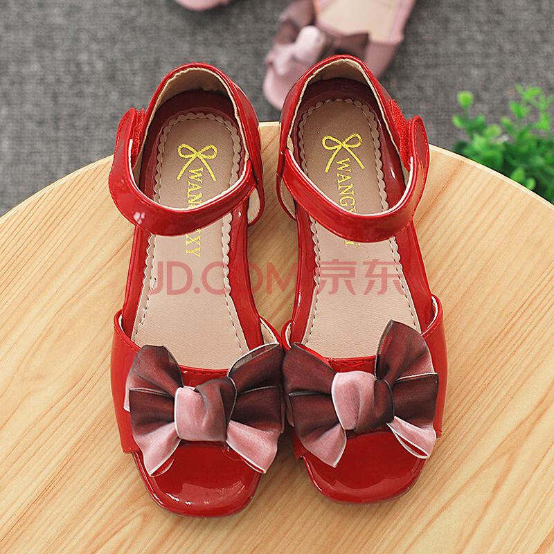 夏季新款时尚露趾儿童公主凉鞋可爱蝴蝶结包跟女童鞋 红色 101-2红色