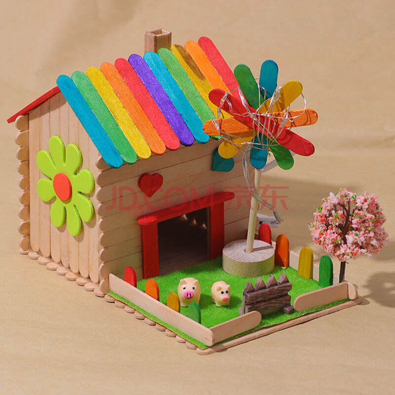 儿童手工制作建筑木屋 儿童手工diy小木屋制作小房子建筑模型玩具幼儿