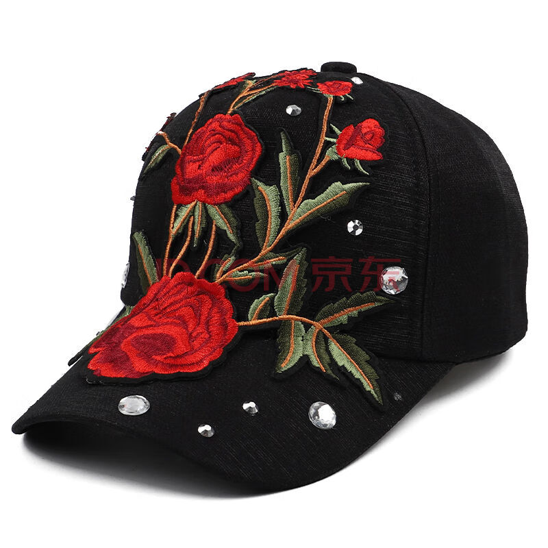 f女士帽子刺绣花透气网帽镶钻迷人夏季帽时尚百搭遮阳帽休闲防晒帽