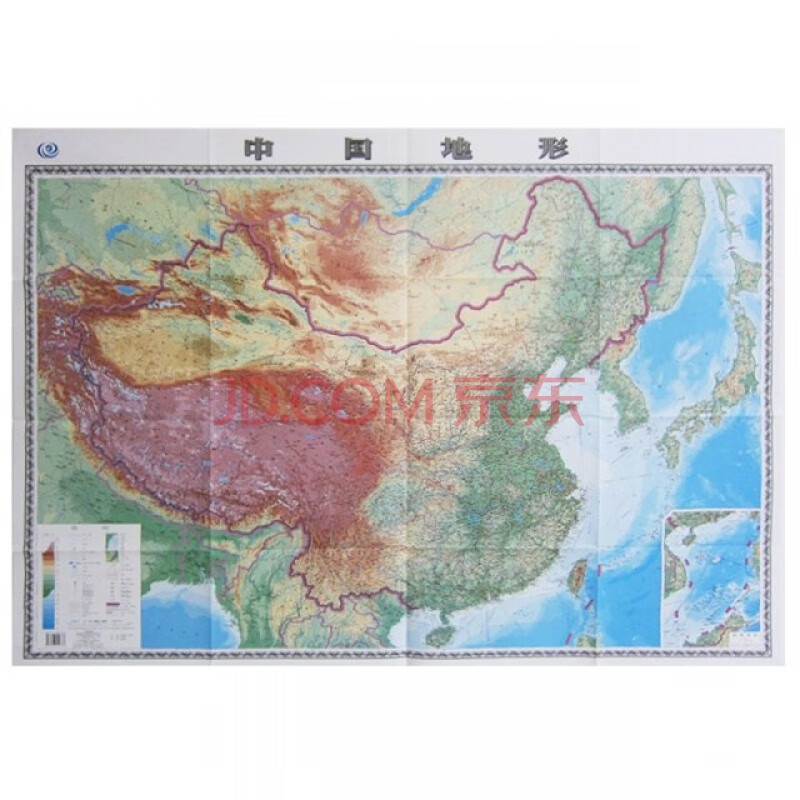 中国地形图(折叠图)地图墙贴 展开尺寸约1.1米x0.