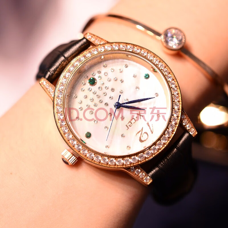 香雪儿手表女 简约时尚女士手表防水皮带款女表 贝母表盘镶钻石英表