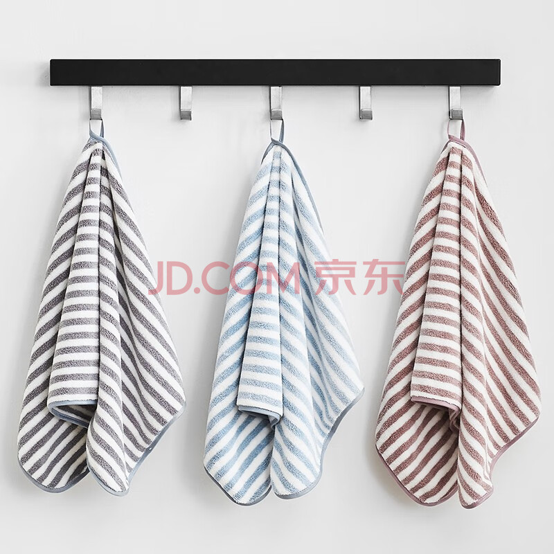 SANLI 三利 经典条纹挂式毛巾 35x70cm 蓝色+咖色+灰色