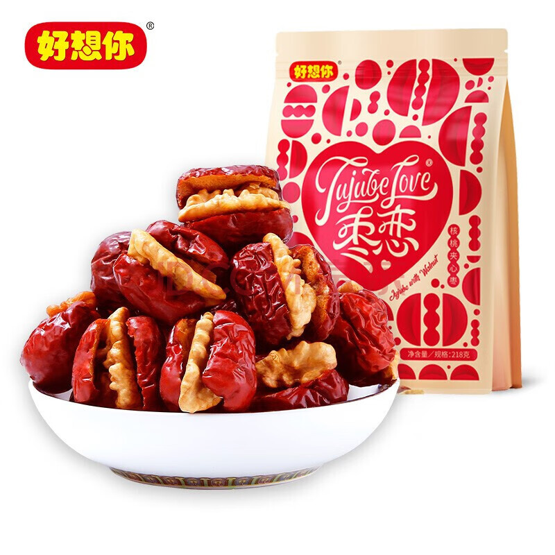 好想你红枣夹核桃218g灰枣夹核桃袋装独立包装 枣恋218g