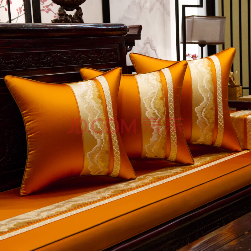 红木沙发坐垫中式实木家具中国风坐垫套罗汉床垫子沙发套罩九重霄橙色