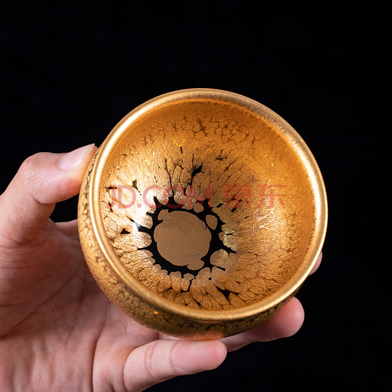 戏物 纯手工建盏茶杯金油滴鎏金高档茶具陈孝军款带证书质检 陈孝军1