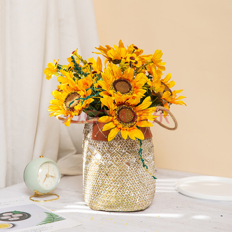 仿真花卉 向日葵仿真花摆设假花花束绢花带花瓶摆件客厅插花装饰品