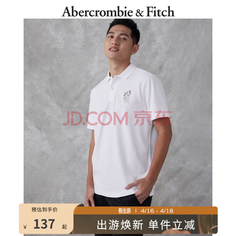 Abercrombie & Fitch 自然小麋鹿 美式复古休闲通勤短袖Polo衫