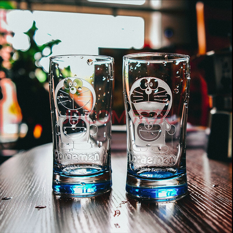 创意机器猫玻璃杯 投影果汁杯饮料杯 情侣喝水杯子定制vdp 一套一个