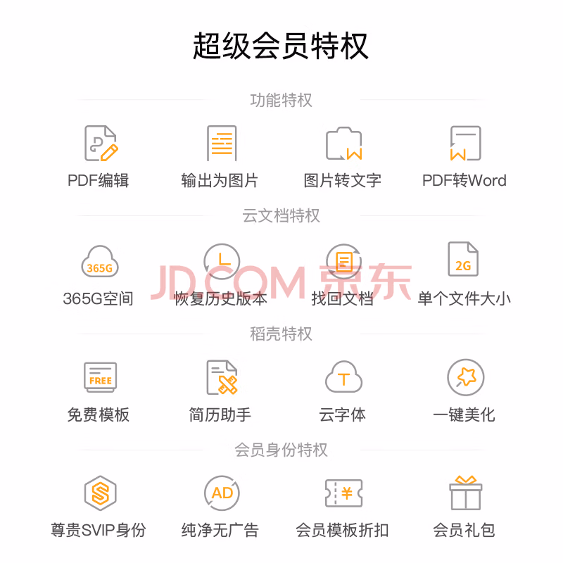 200元 包邮 WPS 金山软件 超级会员2年卡