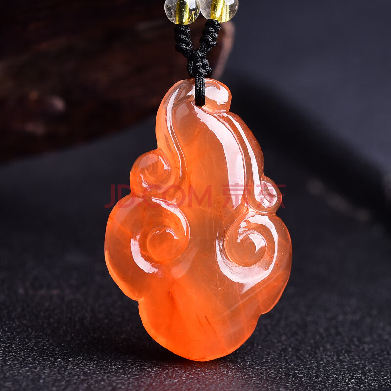 天然红水晶如意挂件红兔毛吊坠吉祥如意项坠饰品男女礼物