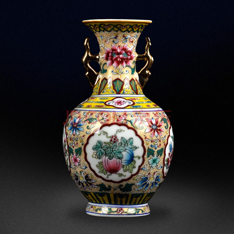 泥之恋景德镇陶瓷器仿古珐琅彩手绘花瓶插花中式客厅装饰品家居复古