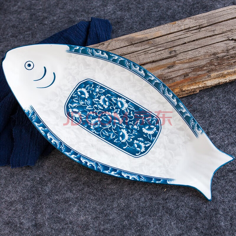 鱼盘 陶瓷鱼盘子鱼碟子长方形家用饭店餐馆鱼盘大号可微波炉16英寸