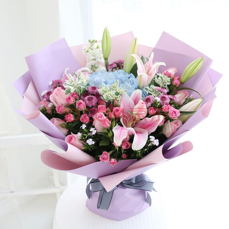 七夕情人节礼物鲜花 同城配送玫瑰绣球混搭花束生日礼物送女友闺蜜