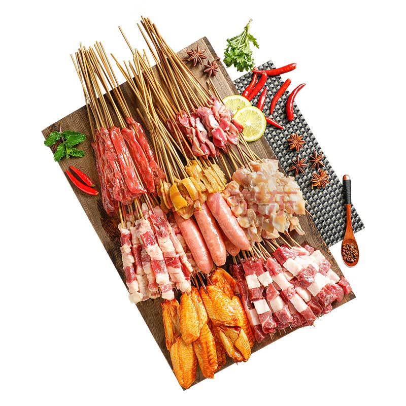 木屋烧烤食材半成品羊肉串牛肉串组合130串烤串新鲜家用礼盒装