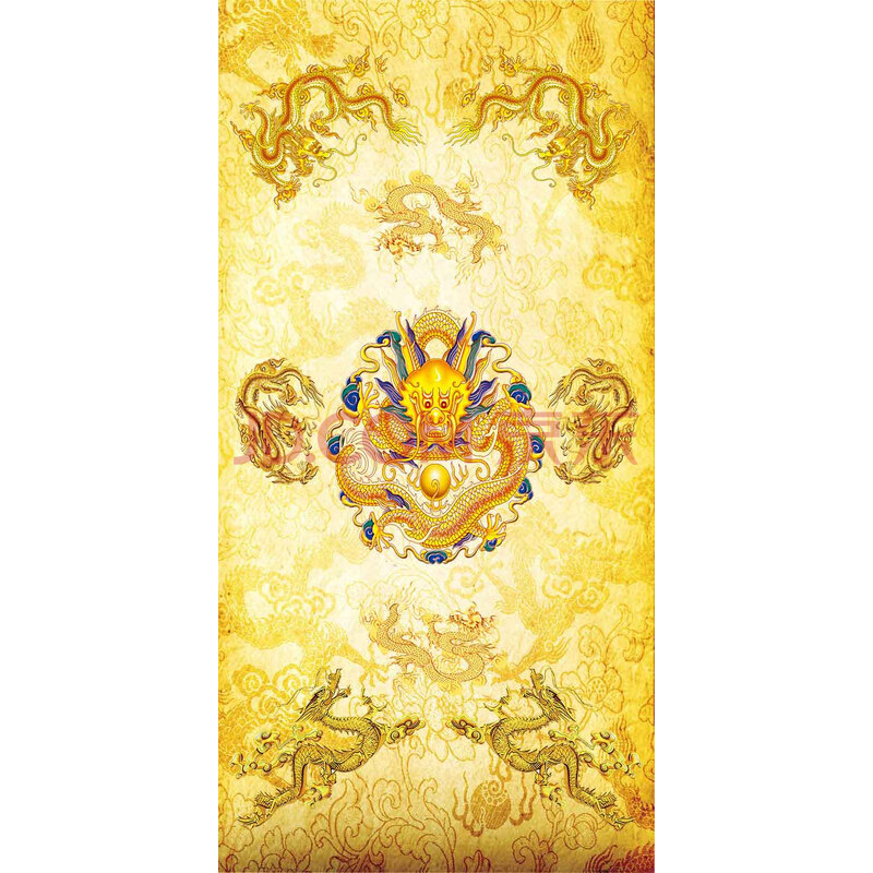 九龙九凤壁画金龙凤凰丝绸卷轴装饰挂画龙图客厅竖版 九龙 定制卷轴30