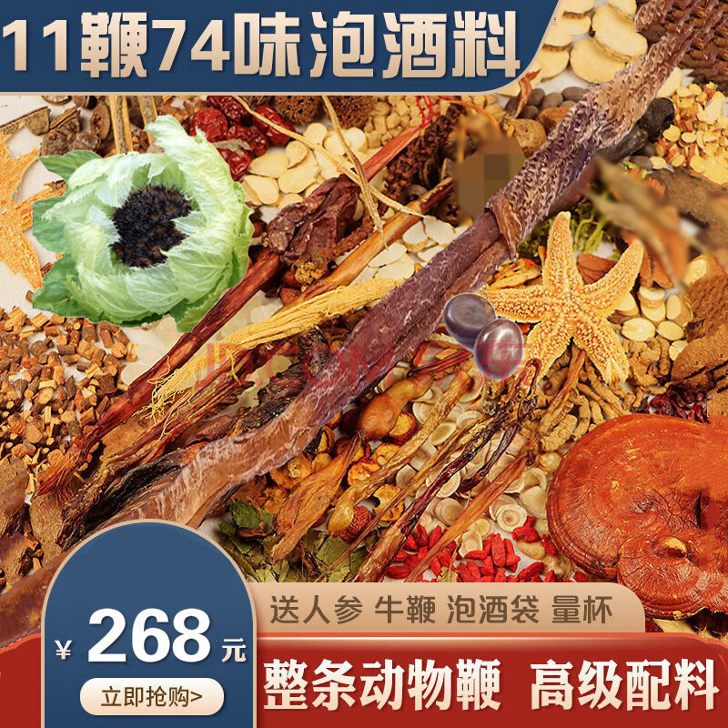 11种动物鞭泡酒药材男性配方滋补养生药酒泡酒材料鹿鞭人参