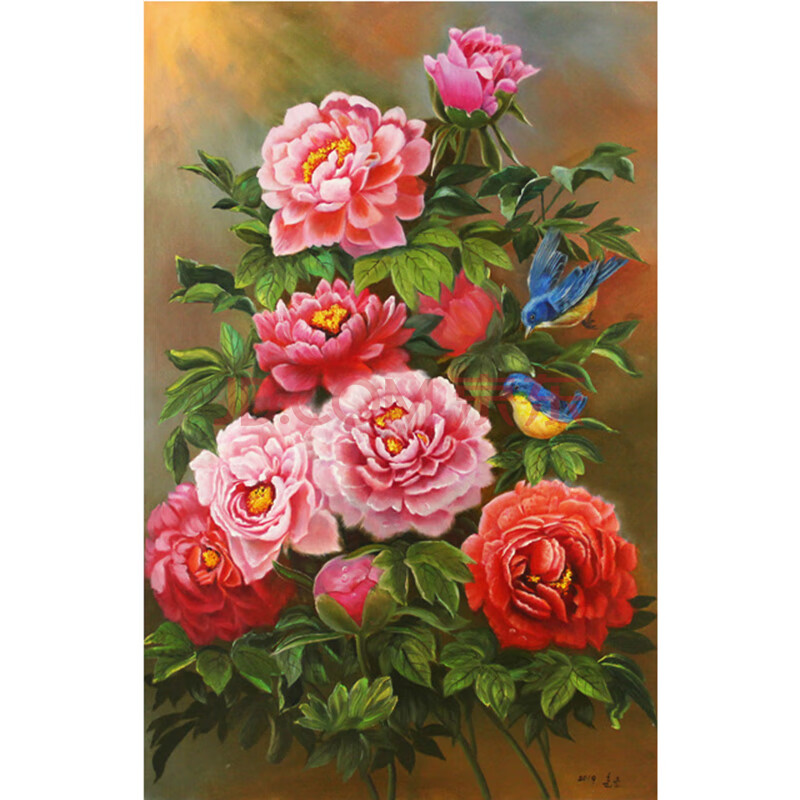 朝鲜一级画家 李春金《富贵牡丹》装饰收藏 g091