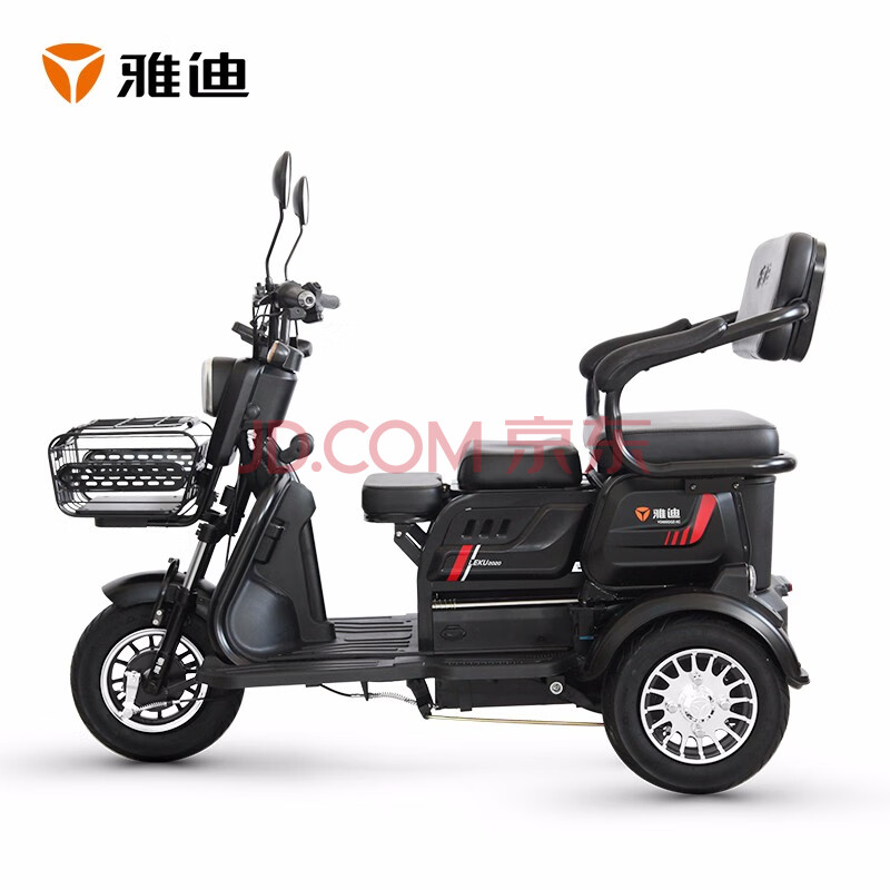 雅迪yadea 新款48v 电动车乐酷2020升级多功能电动三轮车 黑色