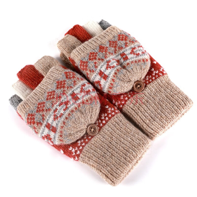 南极人(nanjiren) 半指手套女冬季保暖加绒加厚防寒骑行车露指翻盖