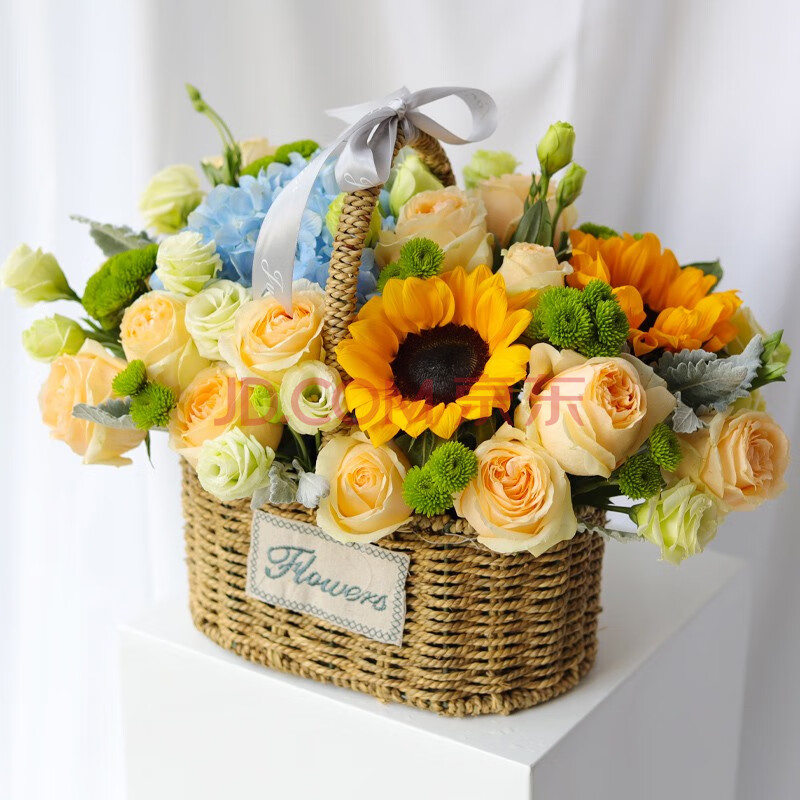 【两小时达】ins风鲜花速递康乃馨百合玫瑰手提混搭花篮全国花店送货