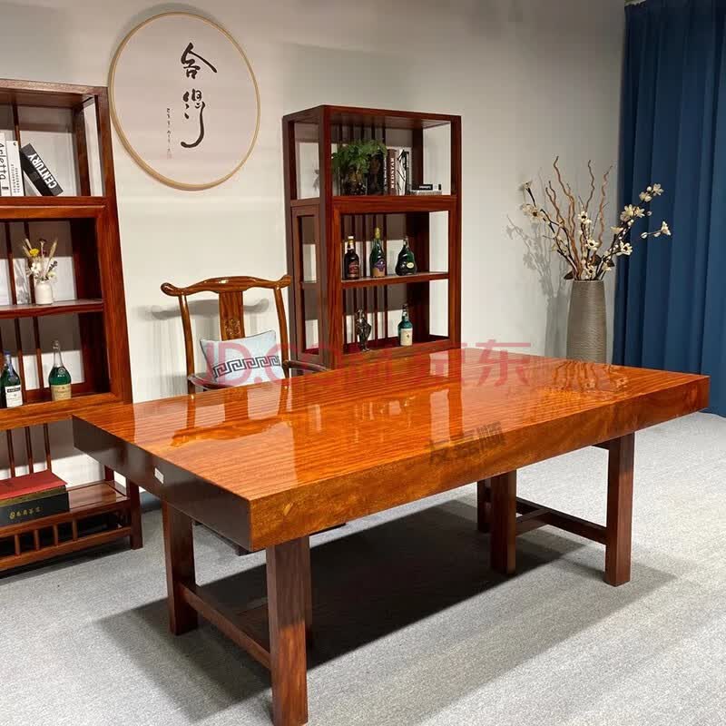 友嘉顺 巴花实木大板茶桌大板桌原木大板实木茶桌椅凳组合茶几桌茶板