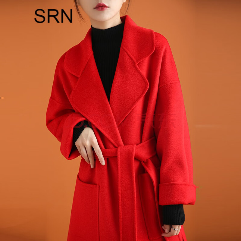 双面羊绒大衣女2020秋冬新款羊毛流行中长款宽松毛呢外套女 红色 s