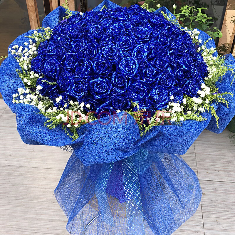 99朵蓝色妖姬蓝玫瑰鲜花速递同城深圳重庆成都东莞广州上海北京送 m款