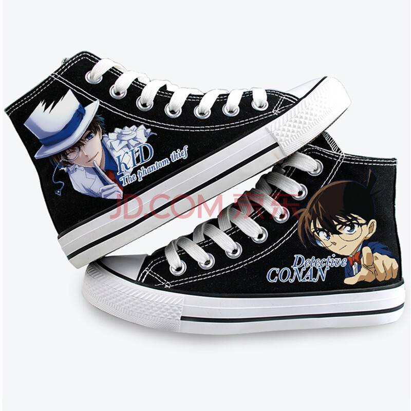 名侦探柯南鞋子工藤新一cos涂鸦学生帆布鞋男女高帮板鞋动漫周边 网红