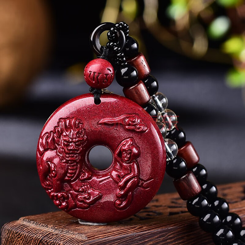 易明开光居属蛇2021年朱砂麟猴拱吉吊坠生肖蛇吉祥物饰品礼物 珠链款