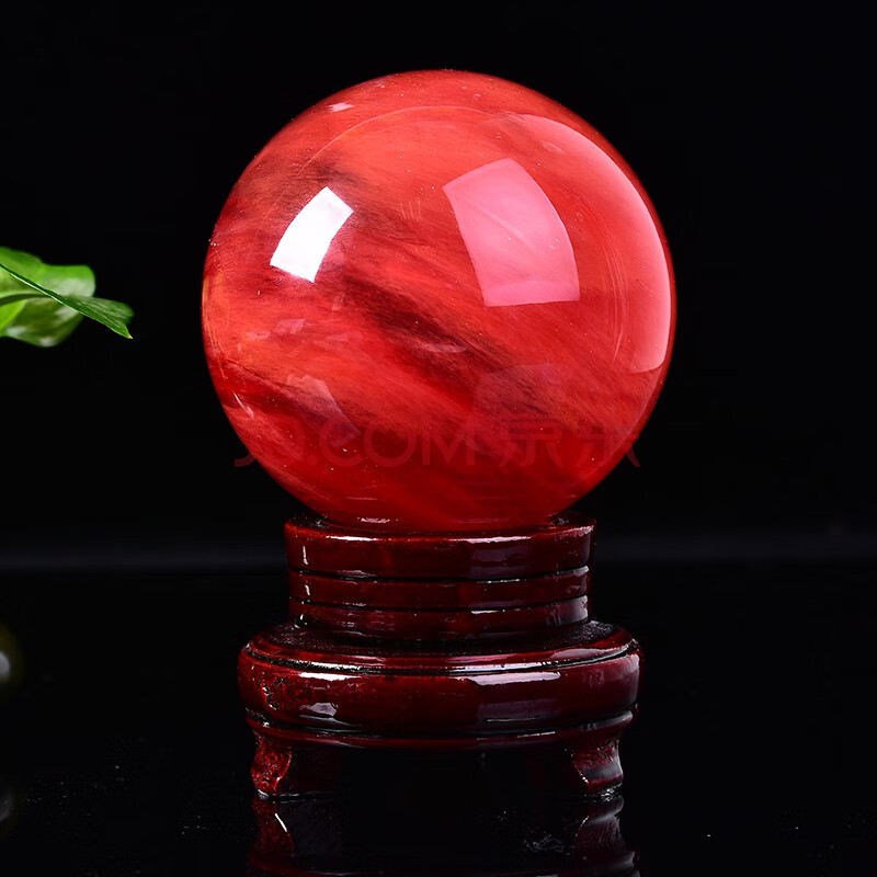 静晶阁天然熔炼水晶球摆件红色水晶球客厅办公居家风水球鸿运当头红