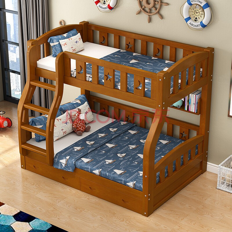 莱客轩(laikexuan)儿童上下床 美式双层实木高低子母床 上铺130下铺