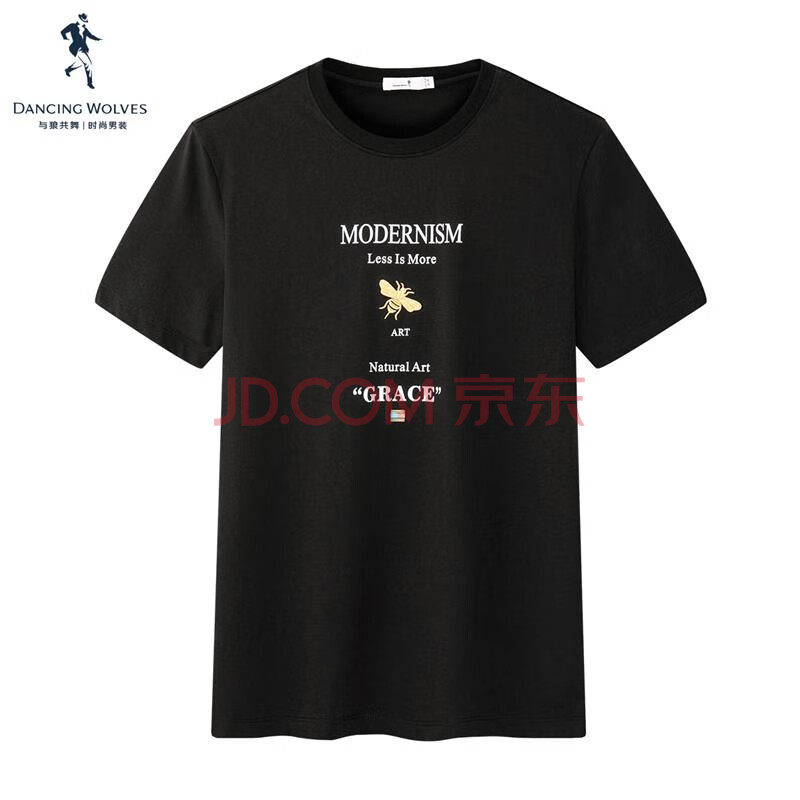 与狼共舞短袖t恤衫小蜜蜂刺绣时尚休闲t 001黑色-蜜蜂 180/96a