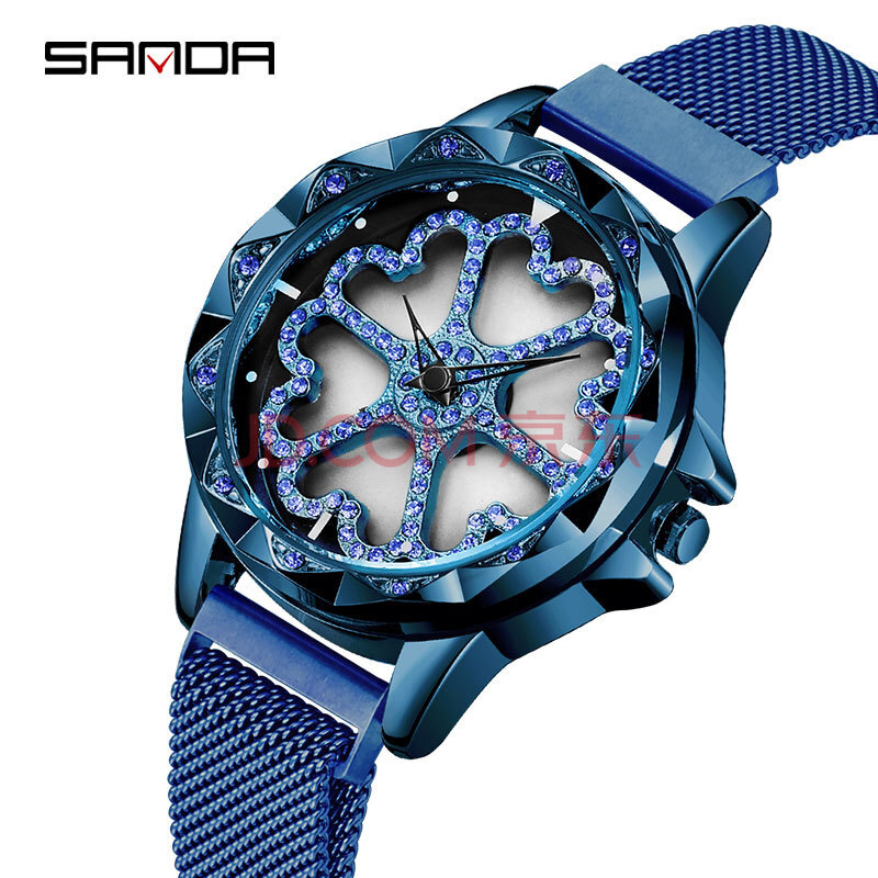 三达时来运转手表女旋转表盘防水学生时尚星空网红懒人新款女表 蓝色