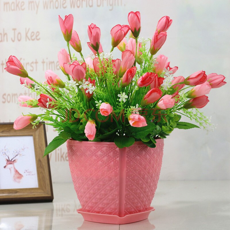 礼赫家饰 仿真花套装郁金香假花室内绢花摆件花瓶花艺塑料花客厅电视