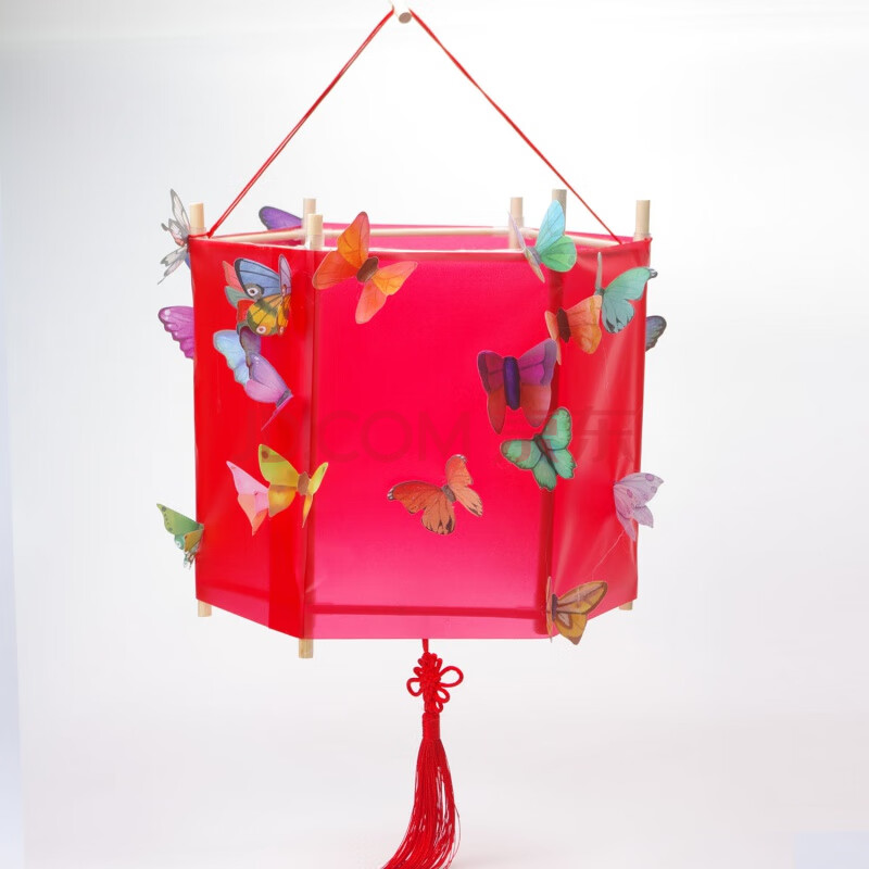 元宵传统方形儿童手工diy手提灯笼 春节剪纸花灯 宫灯制作材料包 大红