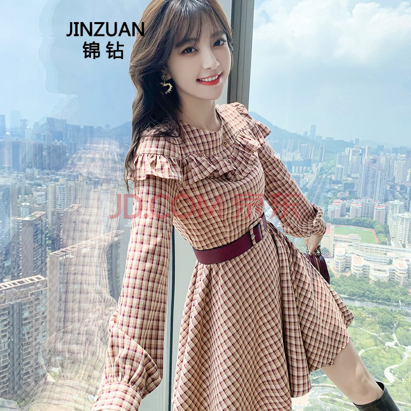 锦钻春装2021新款女法式格子小个子连衣裙春款女装高端洋气早春裙子年